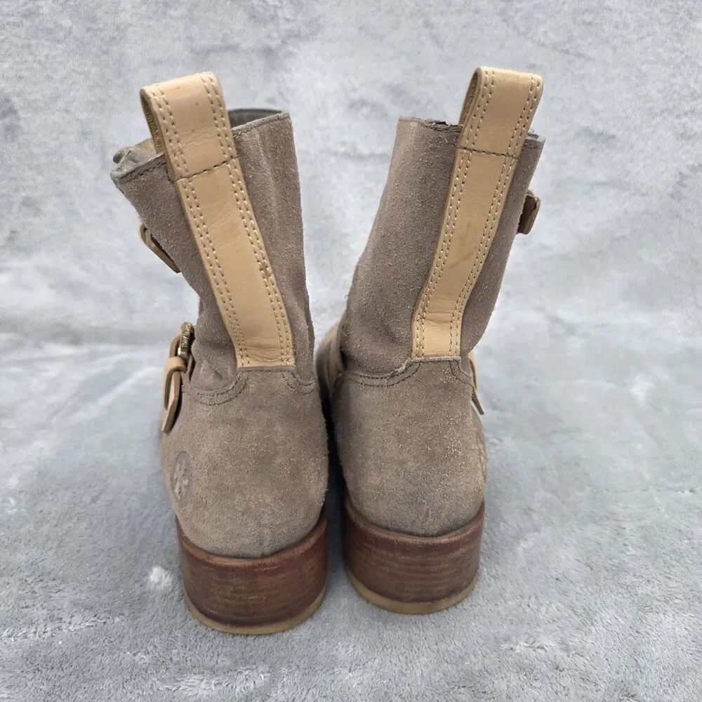 Tory Burch Boots Women's Size 8M Bennie Taupe Suede Leather Short Buckle